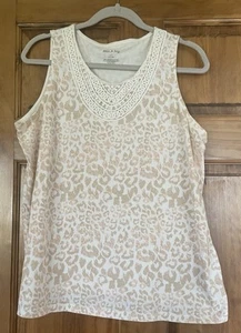 Camiseta sin mangas blanca ciervo beige estampado animal 100 % algodón grande (12-14) para mujer - Imagen 1 de 3