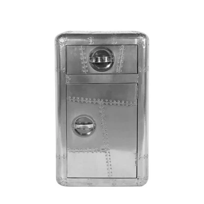 Mesita de noche industrial Aviator de aluminio con cajón y armario Foto 1 de 4