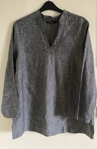 East Coast Langarm Schwarz Mix 100% Leinen Verziert Top Bluse Gr. UK 22 - Bild 1 von 6