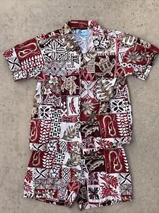 Boys RJC Hawaiian Red White Tribal Pattern Shirt Shorts Set Size 7 - Picture 1 of 10