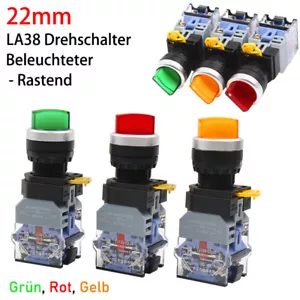 22mm 10A LA38 Drehschalter Rastend LED Beleuchtet 2/3 Stellung Schließer Öffner - Picture 1 of 11