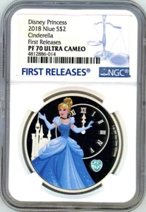 CINDERELLA DISNEY PRINCESS 2018 NIUE 1oz SILVER COIN NGC PF 70 UC FIRST RELEASES - Picture 1 of 7