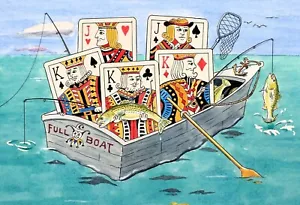 Große Poker Spielkarte Fisch Kunst Full House Fischer Geschenk Aquarell Kunst - Bild 1 von 4