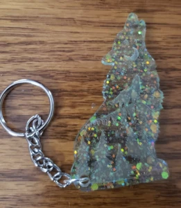 Light Blue Sparkle Howling Wolf Keychain - Picture 1 of 3