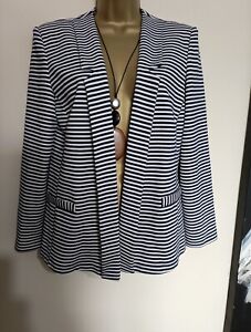 MARKS AND SPENCER M&S White & Navy Blue Stripe Blazer Jacket Size 12 New 