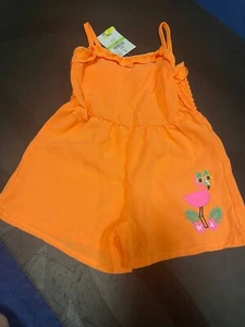 BNWT Girls Sleeveless Playsuit Bright Orange with Flamingo Size 4 - Picture 1 of 8