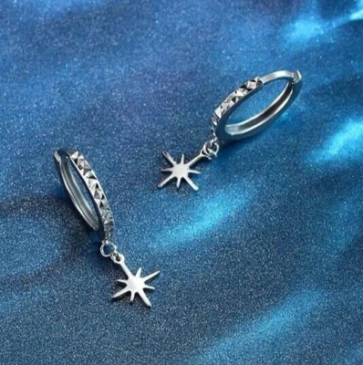 Pendientes de aros Huggie colgantes de platino macizo puro PT950 Foto 1 de 4