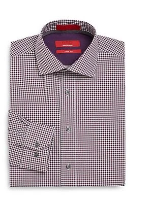 Men's Saks Fifth Avenue Red Dress Shirt Trim Fit Gingham Plum 14.5 to 17.5 NEW - Image 1 of 2