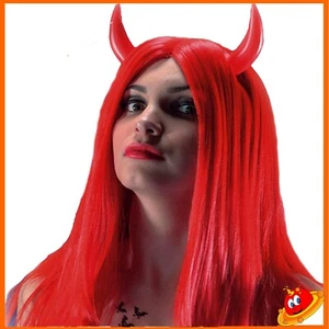 Carnevale Halloween Donna Uomo  Parrucca Rossa Diavola Diavolo con corna  - Imagen 1 de 1