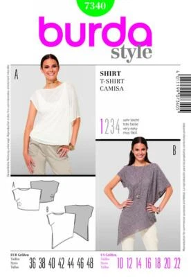 Burda 7340 Misses Asymmetrical Shirt sewing pattern PLUS Sizes 10 - 22 - Image 1 of 4