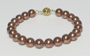 8-11mm Chocolate Shell Pearl Bracelet for Women 6-8" Sterling Silver Settings - Picture 1 of 5