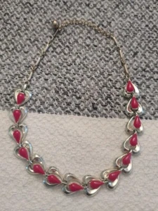 Vintage gold TONE Red Chic Linked Hearts Chocker Necklace - Picture 1 of 2