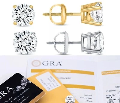 Certified D VVS1 Moissanite Stud Earrings 925 Sterling Silver 0.20ct-4.00ct New - Image 1 of 4