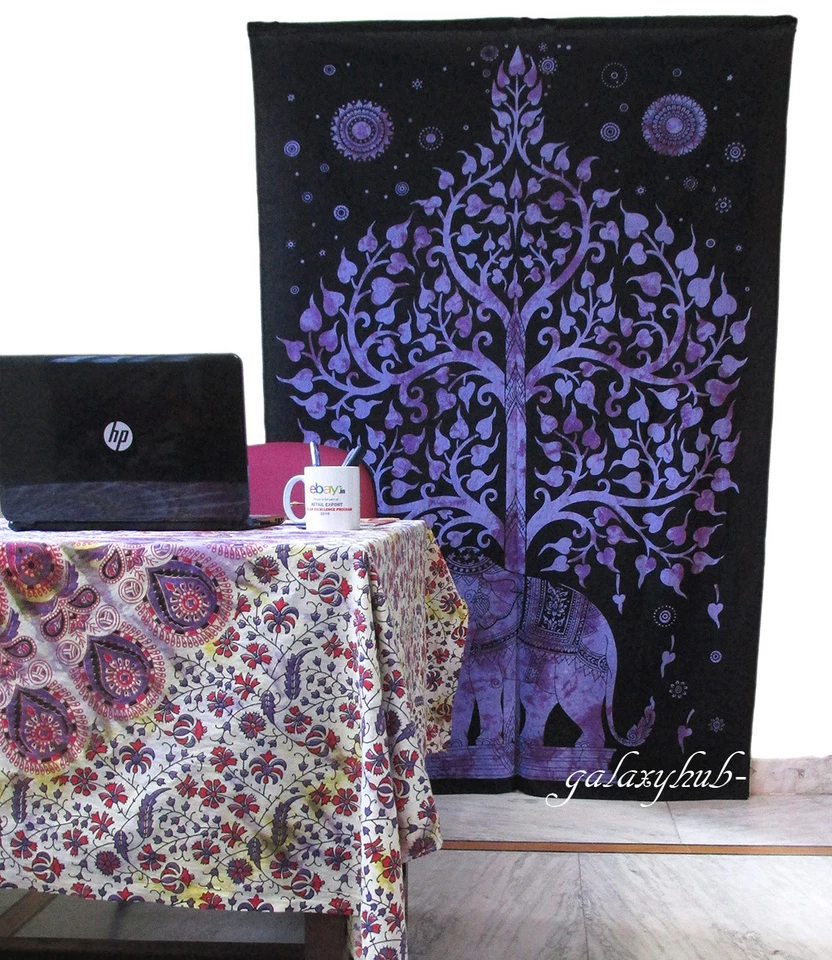 Twin Wall Hanging Purple Elephant Tree Tie Dye Tapestry Urban Decorative Throw - Image 1 of 3