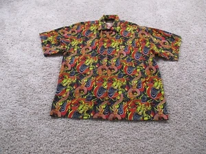 Monzini Shirt Mens Medium Black Red Button Up Dragons Asian Camp Short Sleeve - Picture 1 of 8