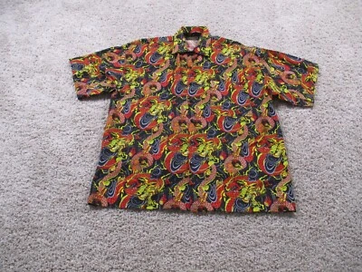 Monzini Shirt Mens Medium Black Red Button Up Dragons Asian Camp Short Sleeve - Image 1 of 4