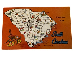 Postcard Vintage 1960s Greetings From South Carolina State Map Unposted - Picture 1 of 5