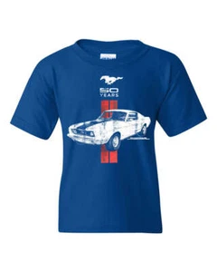 Ford Mustang 50 Years Youth T-Shirt GT Boss 302 Shelby Cobra Tee - Picture 1 of 7