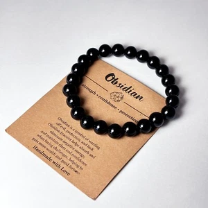 Black Obsidian Healing Bracelet - Crystal for Protection - Energy Shield - Picture 1 of 61