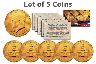 Bicentennial 1976 JFK Kennedy Half Dollar U.S. Coins 24K GOLD PLATED (Lot of 5) - Image 1 of 3