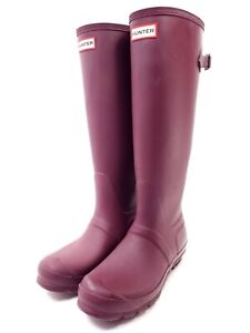 HUNTER Original Tall Back Adjustable Rain Boots Matte Purple Womens US Sz 8