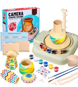 Kids Pottery Wheel Kit - 4 packs Air Dry Clay, Paint, Apron, Brushes & tools NEW - Picture 1 of 18