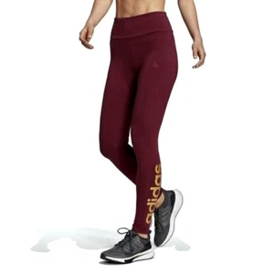 adidas Womens Sportswear Linear Logo Gym Sports Workout Fitted Leggings Wine Gld - Picture 1 of 9