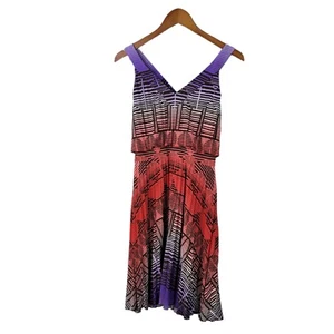 Nine West Size 4 Dress party stretch Pleated Midi Purple red cross back - Picture 1 of 9