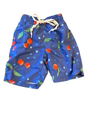 Leland Gal Kids Cherry Print Swim Shorts XS Blue & Red With Pocket - Image 1 of 4