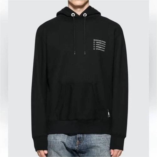 Moncler Backstage 7 X Frammento Nero Stampa Testo Pullover Felpa con Cappuccio Medium