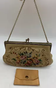 VTG Needlepoint Purse Handbag Floral & Change Pouch Christine Custom Bag Detroit - Picture 1 of 11