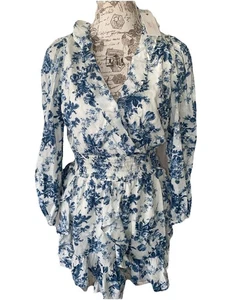 Gap x Love Shack Fancy Blue Floral Mini Dress Women’s SIZE Medium Pockets NWT - Picture 1 of 12
