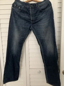 Jeans Hugo Boss arancione 35”x 30” blu scuro denim bottoni mosca scuro HB 1 dritto - Foto 1 di 6