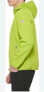 GUESS HOODED ZIP-UP SOFTSHELL JACKET MEN BRIGHT GREEN COLOR POCKET SIZE MEDIUM * - Picture 1 of 14