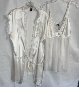 Women Large Set Ambrielle Sheer See Through Sexy Lingerie W/ Short Kimono Robe**