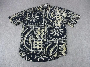 Xacus Collection Shirt Mens Small Black Beige Abstract Button Up Rayon Italy - Picture 1 of 10