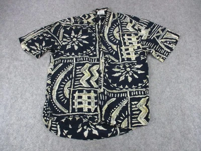 Xacus Collection Shirt Mens Small Black Beige Abstract Button Up Rayon Italy - Image 1 of 4