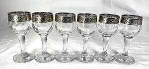 Vintage Weingläser verziert breiter Silberrand Dessert Stil - 6er Set - Bild 1 von 5
