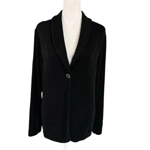 Chico's Travelers 2 L Jacket Cardigan Single Button Shawl Collar Black Slinky - Picture 1 of 9