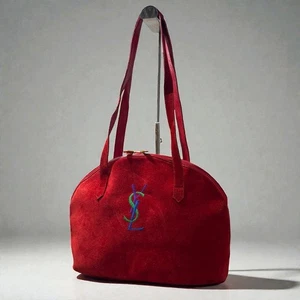 Bolso de Mano Yves Saint Laurent YSL Rojo Gamuza Bolso de Hombro para Mujer USADO DE JAPÓN - Imagen 1 de 11