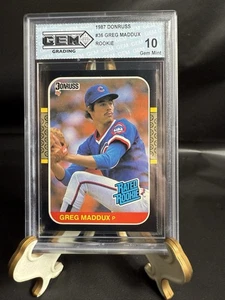 1987 Donruss Greg Maddux Rookie RC #36 Cubs GEM Mint 10 CY YOUNG MVP KOSTENLOSER VERSAND - Bild 1 von 2