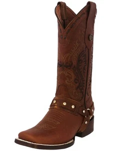 Stivali da donna western rodeo cognac punta quadrata cowboy pelle imbracatura cinturini - Foto 1 di 5