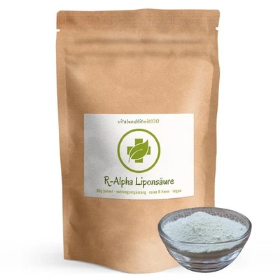 VITALUNDFITMIT100 GMBH, SIEMENSSTR. 10, 41363 JÜCHEN R-Alpha Liponsäure Pulver 30 g | reine R-Form - Sodium-R-Lipoat | KEINE RS-Form