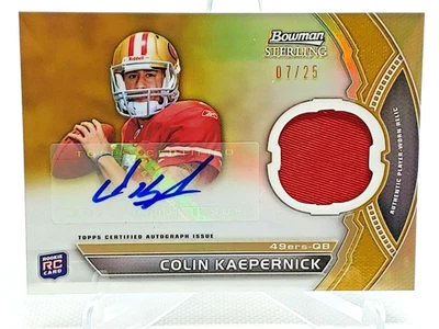 Colin Kaepernick 2011 Gold Bowman Sterling 7/25 Jersey # 1 of 1 Rookie Auto Card - Image 1 of 2
