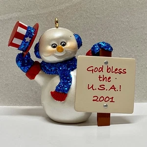 Vintage Christmas Ornament Patriotic Frosty Snowman God Bless USA Hallmark 1999 - Picture 1 of 10