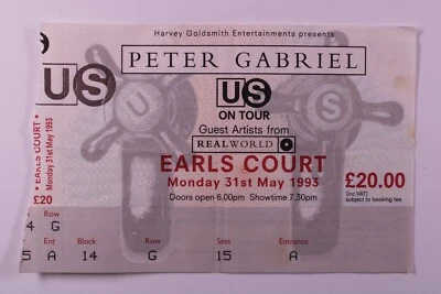 Peter Gabriel Ticket Original Vintage Secret World Tour Earls Court May 1993 - Image 1 of 4