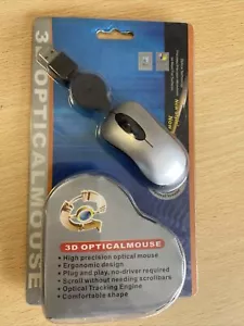 Mini Travel USB Optical Mouse With Retractable Cable Up To 70cm - Picture 1 of 3