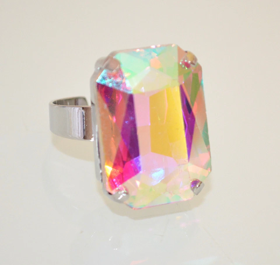 Anello donna argento cristallo trasparente boreale fascia fedina regolabile UW89 - Immagine 1 di 4