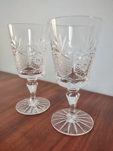 Cut Crystal Stem Water Glass Pineapple Pattern Mid Century Intricate Set Of 2 - Bild 1 von 8