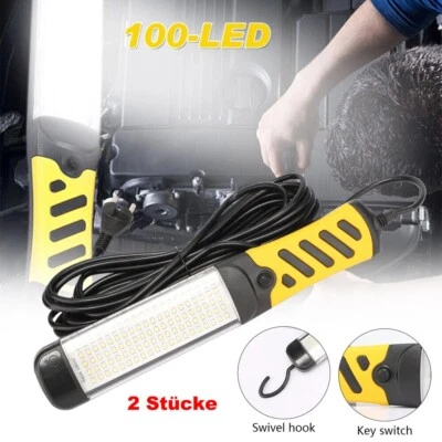 2X 100 LED KFZ Arbeitsleuchte Werkstattlampe Handlampe Magnet Stablampe 8m Kabel - Bild 1 von 4